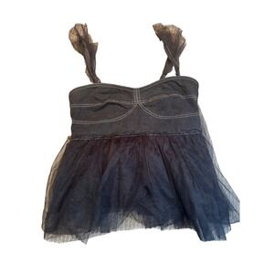 Pilcro Black Denim Tulle Strappy Bustier Top Dress XL Ruffle Flare